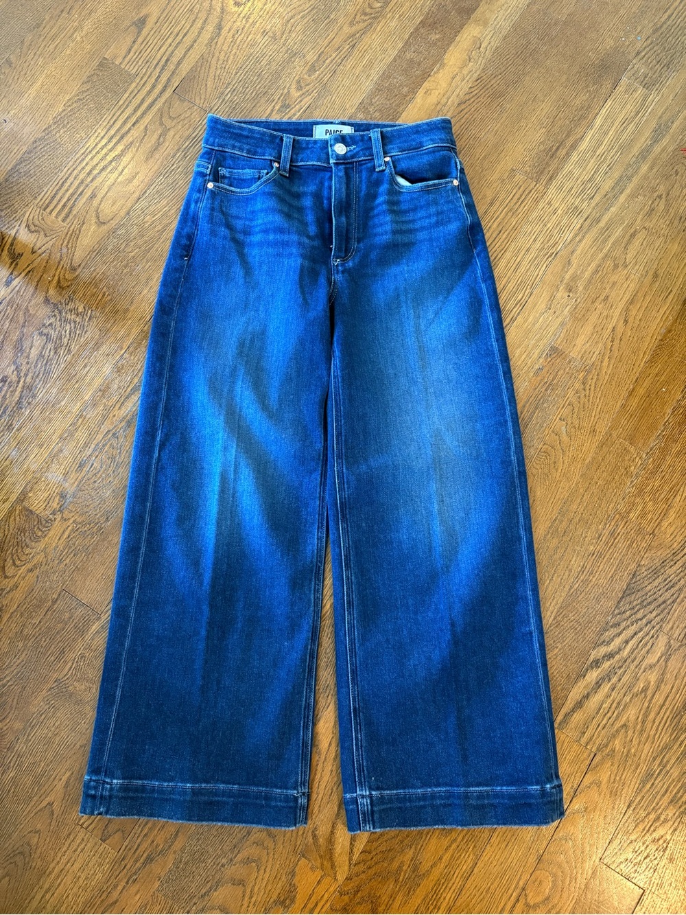 PAIGE Wide-Leg Crop Jeans in Dark Blue Denim